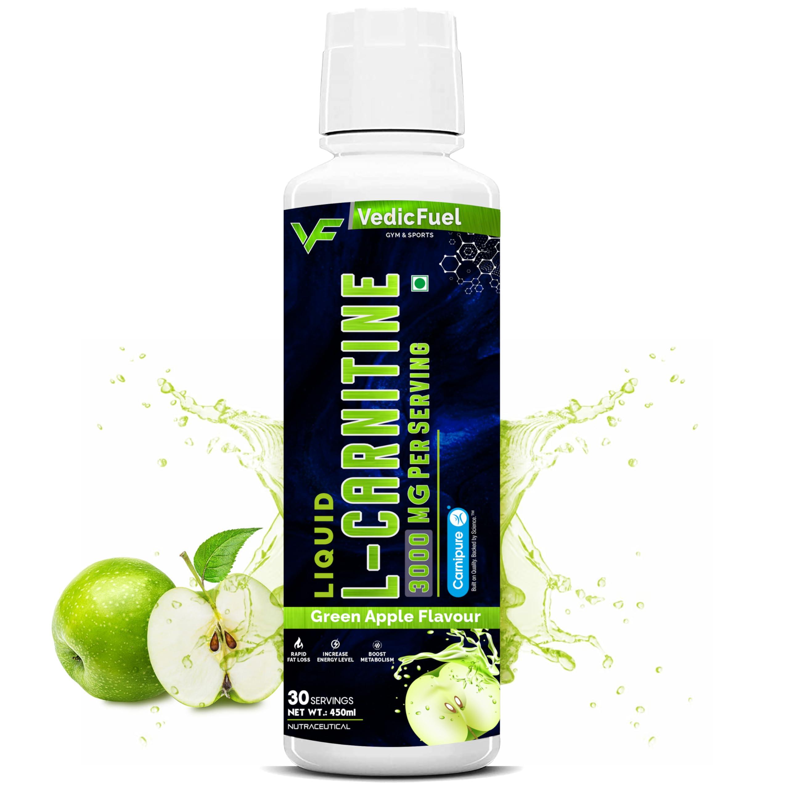 VEDICFUEL VedicFuel Liquid L-Carnitine 3000 mg, Helps Convert Fat into Energy (Green Apple Flavour, Pack of 450ml, 30 Servings)