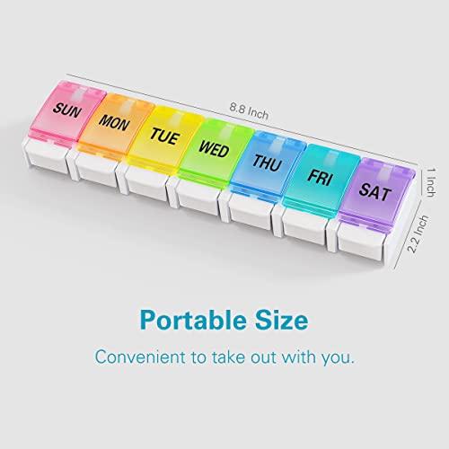 BUG HULL Pill Organizer, BUG HULL Large Weekly Pill Box, Easy to Open Pill Case 7 Day Medicine Organizer for Vitamin, Fish Oils, Supplement
