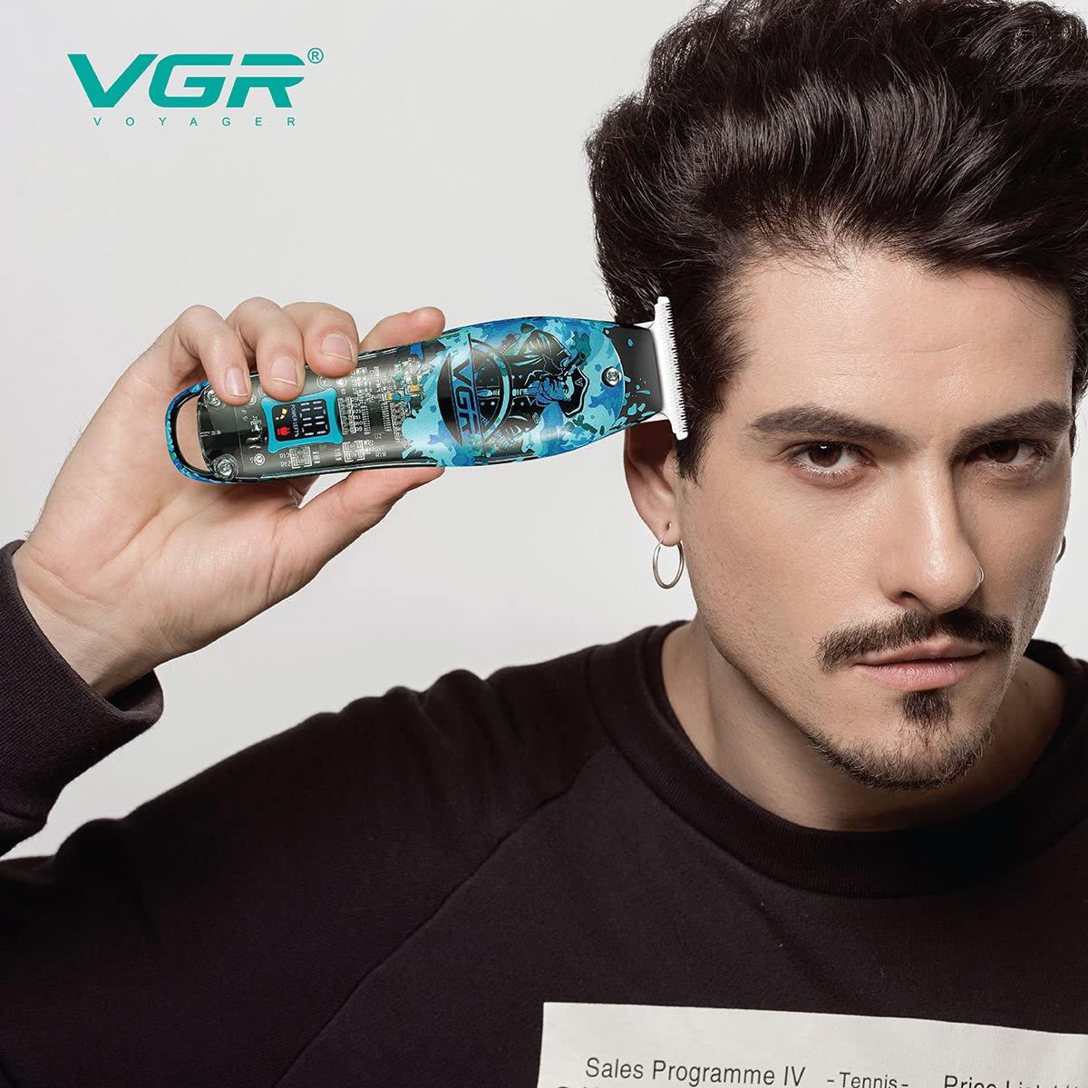 VGR VGR V-923 Professional Electric Hair Clipper with Digital LED display Beard Trimmer for Men, 150 min Runtime and 3 Guide combs (Black)