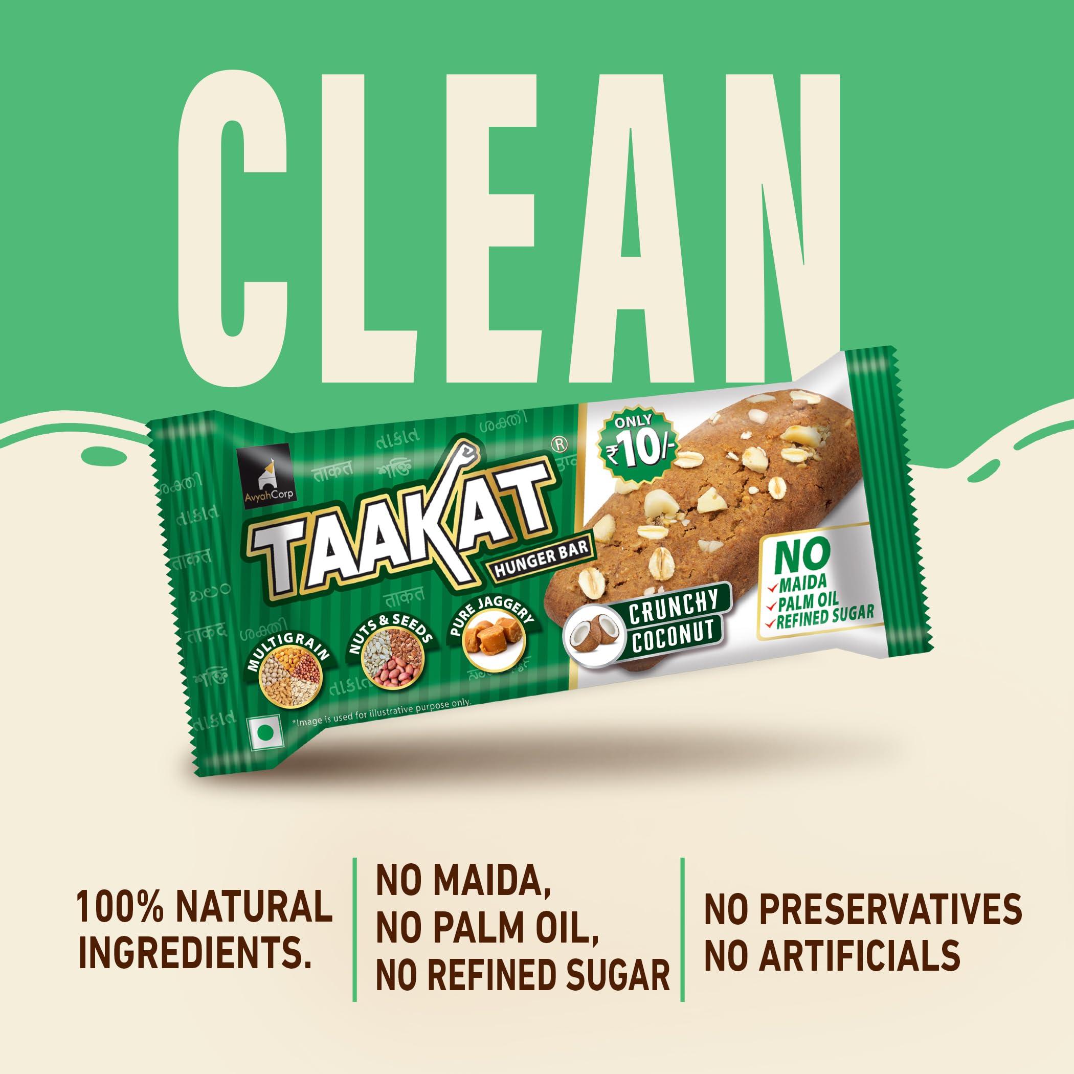 Taakat Hunger Bar Taakat Hunger Bar Crunchy Coconut - Pack of 20 bars | Multigrain | Nuts & Seeds | Pure Jaggery | 5g Protein | Source of Fiber | No Maida | No Palm Oil | No Refined Sugar | Baked & Crunchy | Tasty & Filling