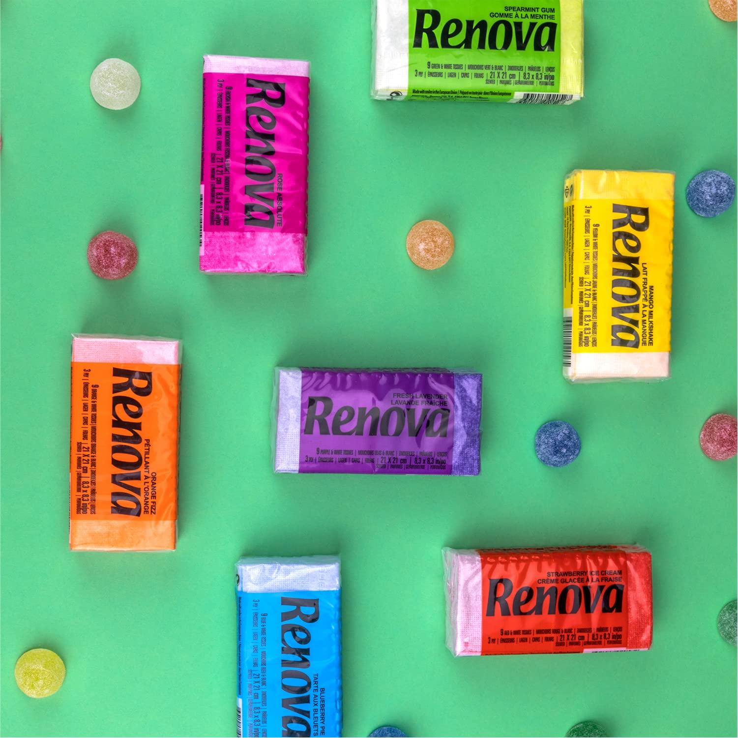 Renova Renova Pocket Tissues - Green , 3 Ply , Double Faced , Fresh Green Spearmint Scented , First Time In INDIA.