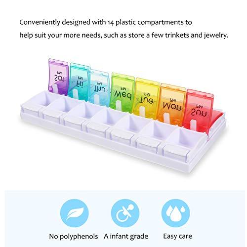 EXCEART EXCEART 14 Grids 7 Days Pill Box Organizer Weekly Pill Organizer Large Pill Organizer Pill Cases Meds Box Pill Box Case