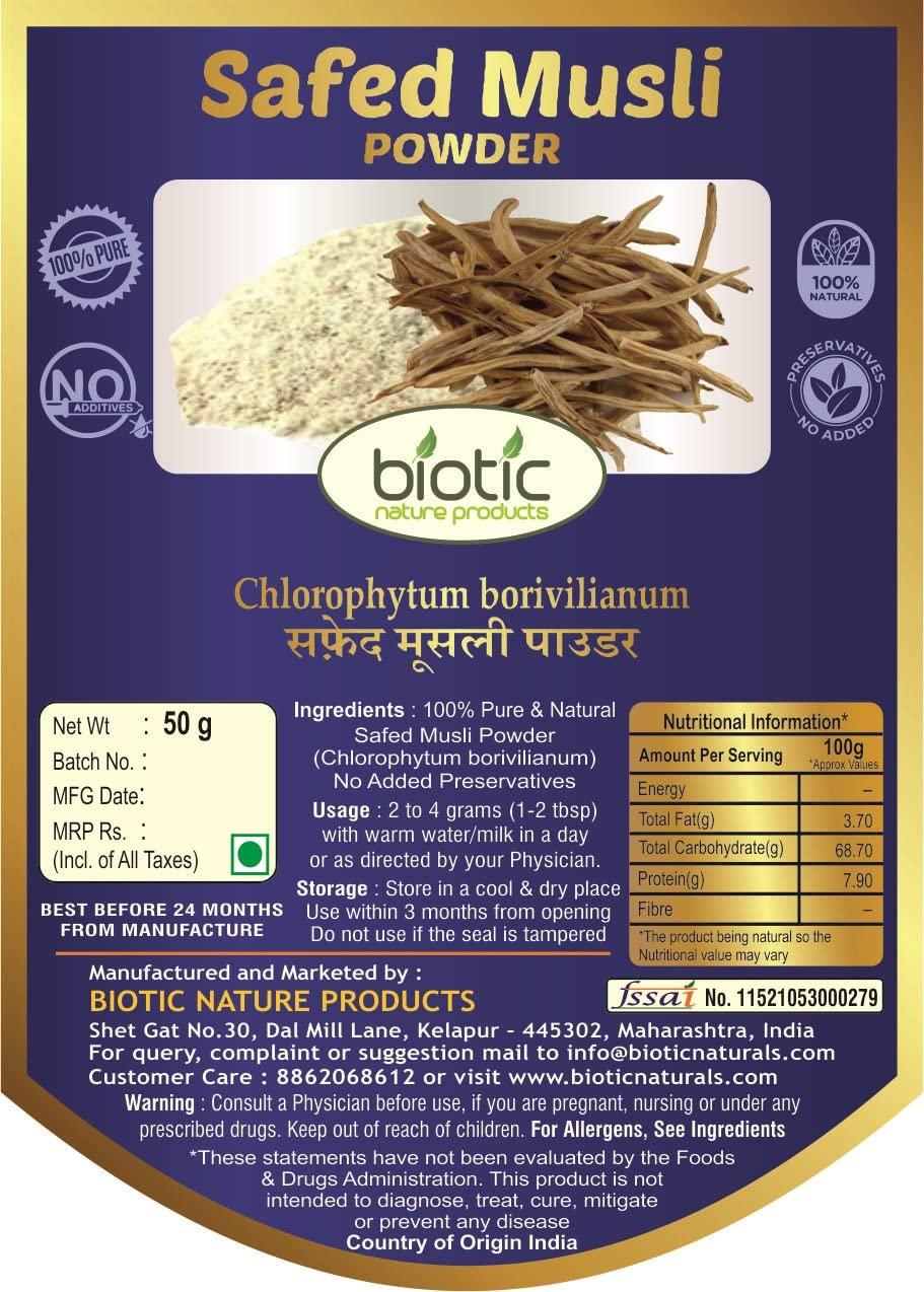 Biotic Biotic Natural Safed Musli Powder - White Musli Powder - Sweet Musli Root Powder - Swet Musli Churna - 50gm