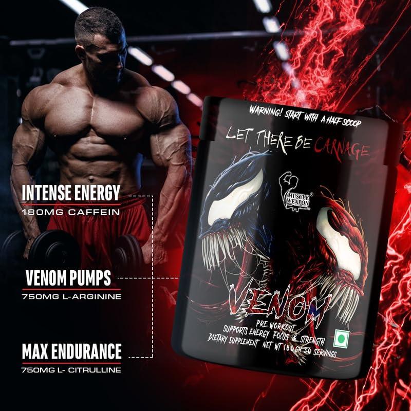 Muscle Weapon Venom Preworkout 180g 30 Servings, Unleash Your Strength with Every Scoop (Black Currant)