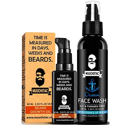 Muuchstac Muuchstac Men's Herbal Beard Growth Oil - 60ml & Refreshing Ocean Face Wash - Fights Acne & Pimple, Skin Whitening & Brightening - 100 ml, Sulphate & Paraben Free
