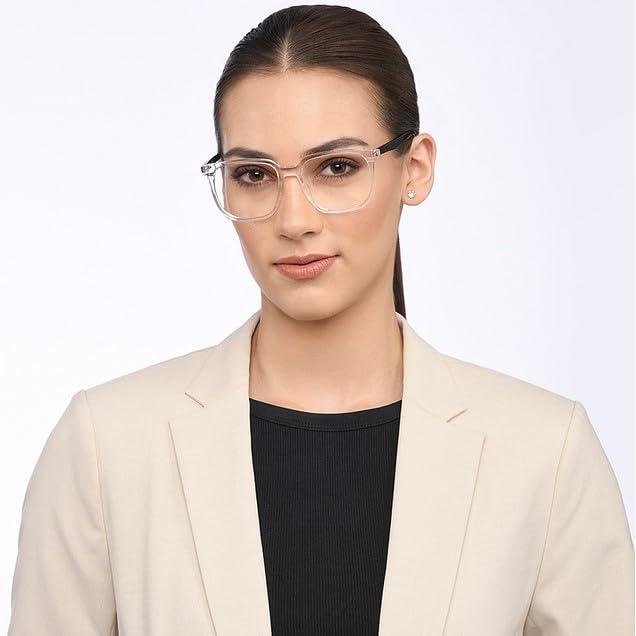 LENSKART BLU LENSKART BLU | Zero Power Blue Cut Computer Glasses | Anti Glare, Lightweight & Blocks Harmful Rays | UV Protection Specs | Transparent Black | Men & Women | Large | LB E16063