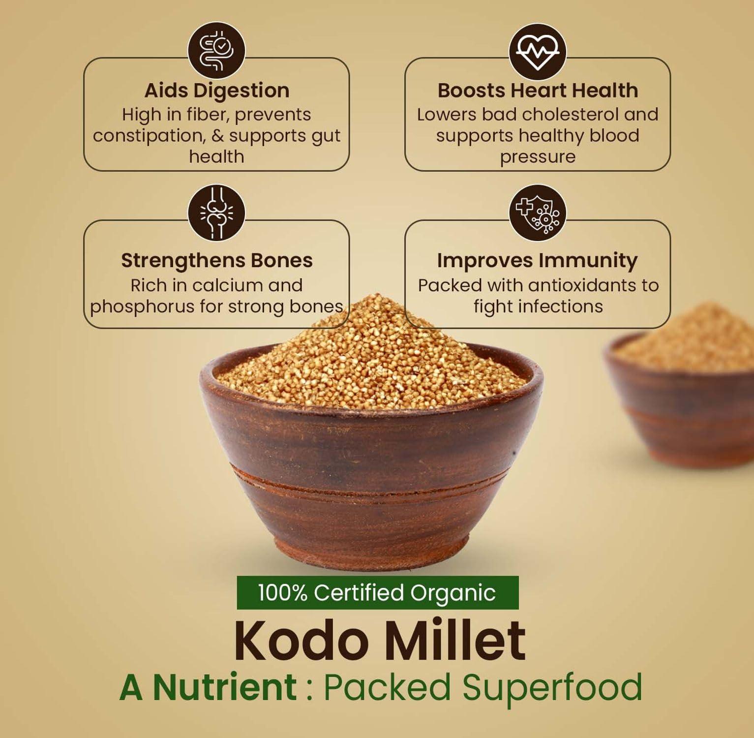 Pure Tree Pure Tree Certified Organic Kodo Millet | 900 g | Kodo Millet Arikelu Organic Millets | Cow Grass Gluten-Free Kodra Millet | Millet Rice Unpolished Millets For Upma, Dosa