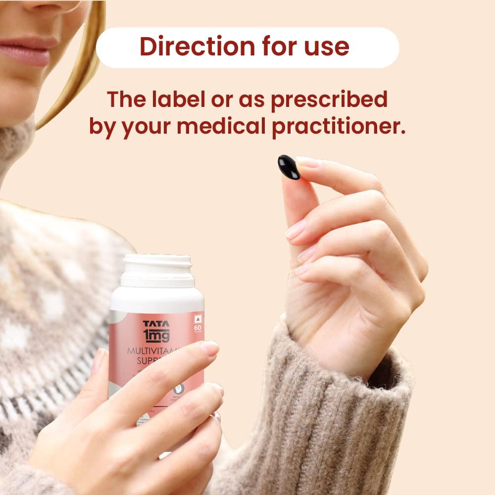 TATA 1MG TATA 1MG Multivitamin Supreme With Zinc, Calcium, Vitamin D, Antioxidants & Probiotics For Fitness, Strength, Immunity, Memory & Concentration, Energy Booster Capsule For Men & Women (Pack Of 60)