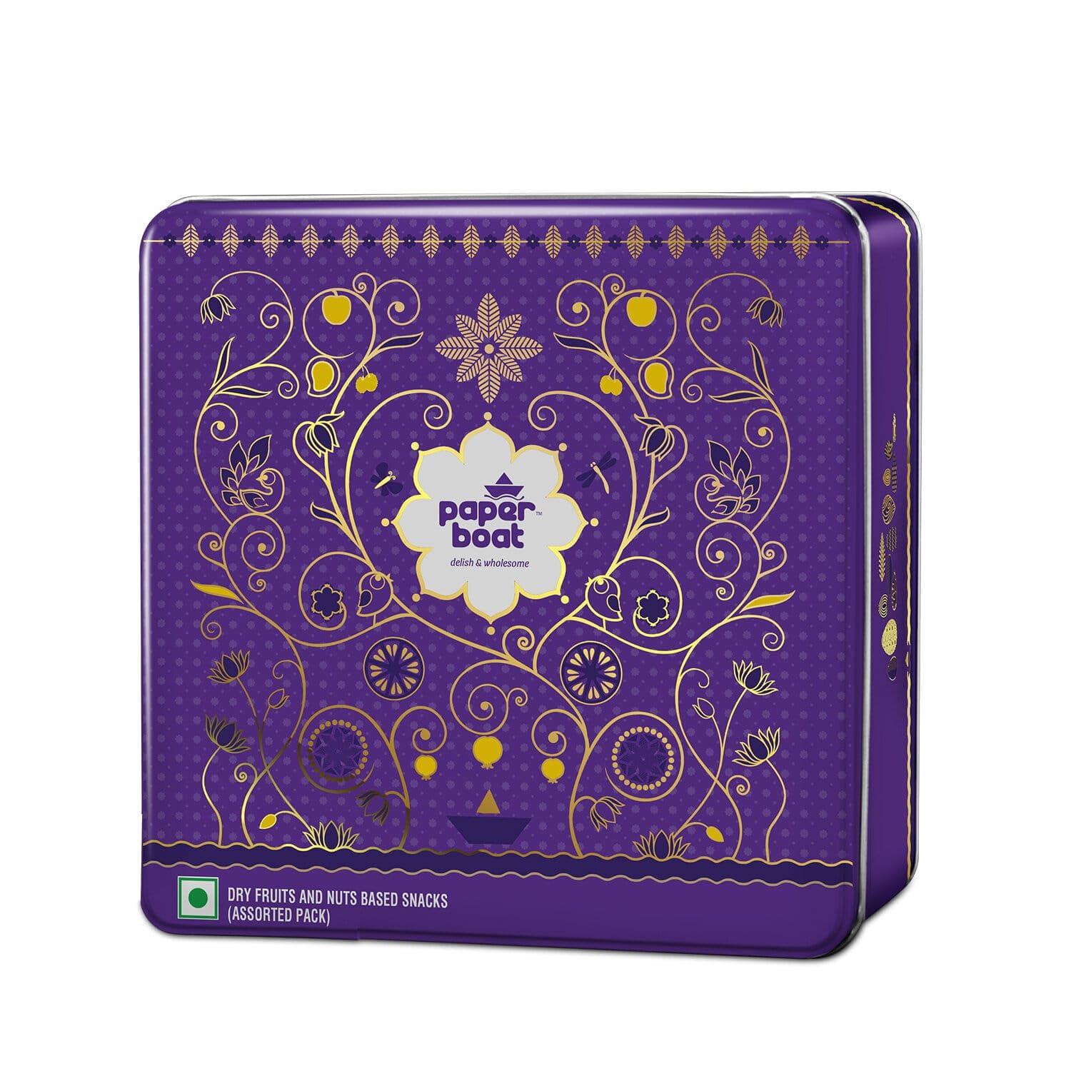 Paper Boat Paper Boat Holi Dry Fruit Box, 720g - Exquisite Holi Gift Hamper |Beautiful Reusable Tin Box | Celebration Festive Gift for Family | Assorted Mix of Flavoured Nuts & Trail Mix | Cashews, Almonds, Pistachio, and Mixed Nuts