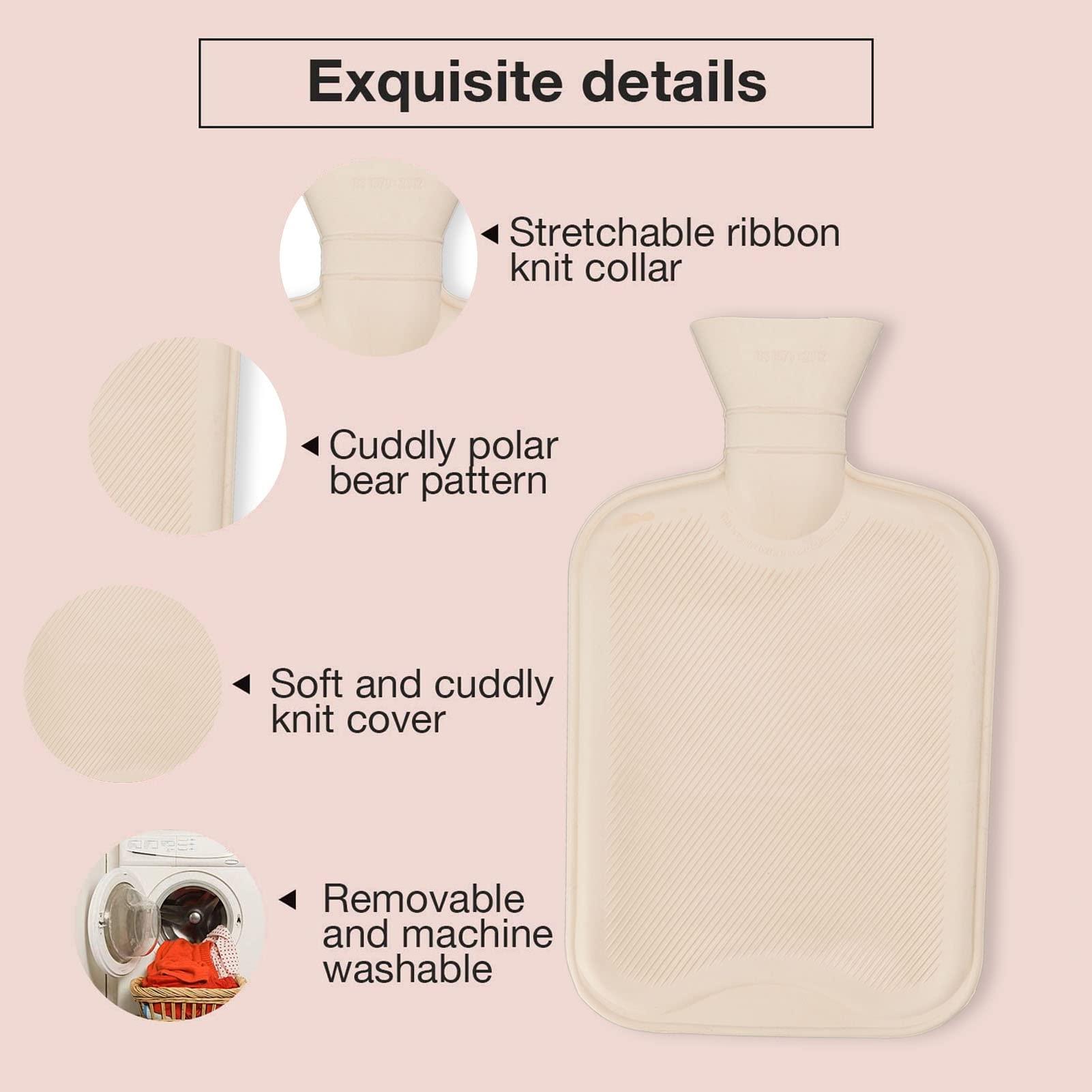 SoarUp Plush Hot Water Bag, 2000ml Hot Water Bottle Wide Water Inlet Rubber Wool for Neck (Black)