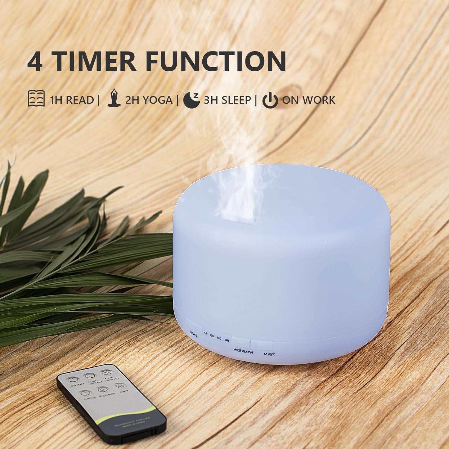 GION GION Aromatherapy Diffuser with 7 Different Color Changing LED Lights, 500ml, Electric Room Freshener, Cool Mist with Wireless Remote (1Pcs)