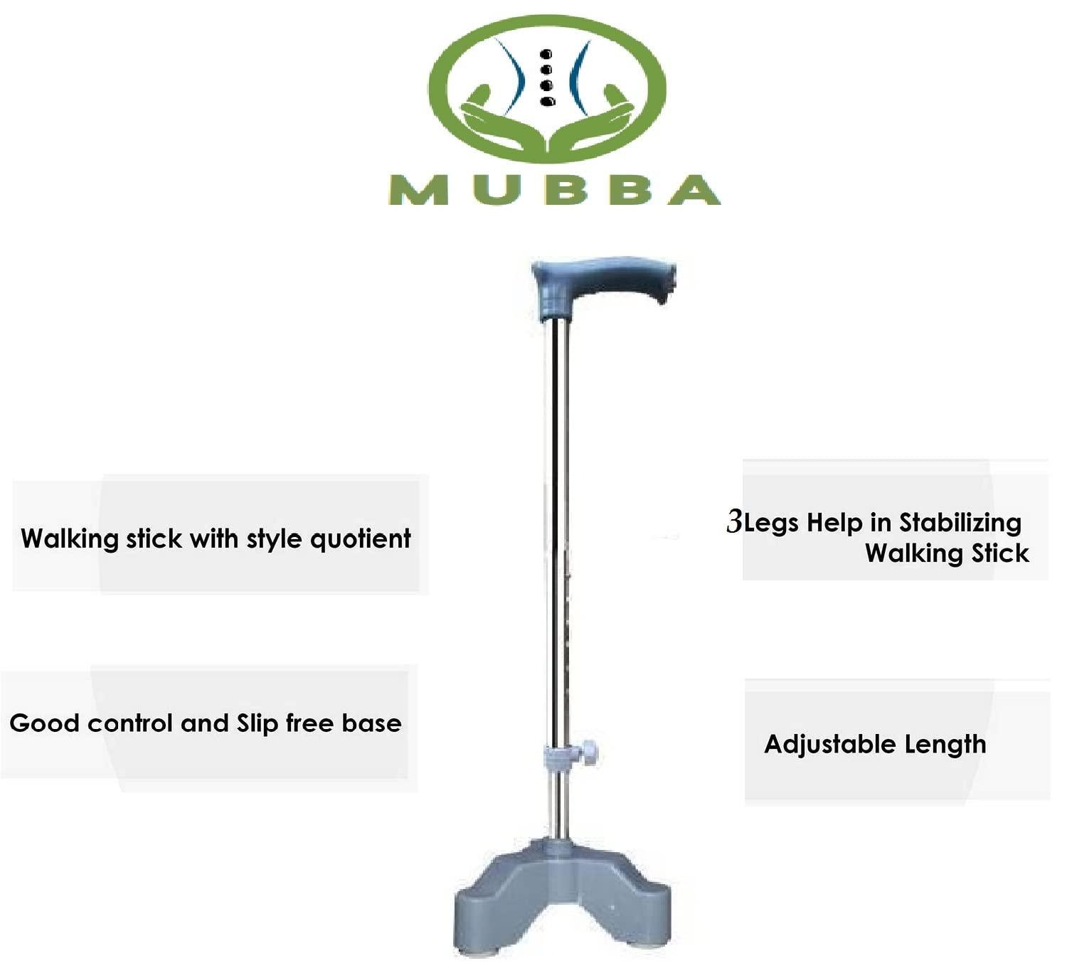 MUBBA MUBBA 3 Leg Walking Sticks Chrome Tripod Cane Three Leg Crutches Grey