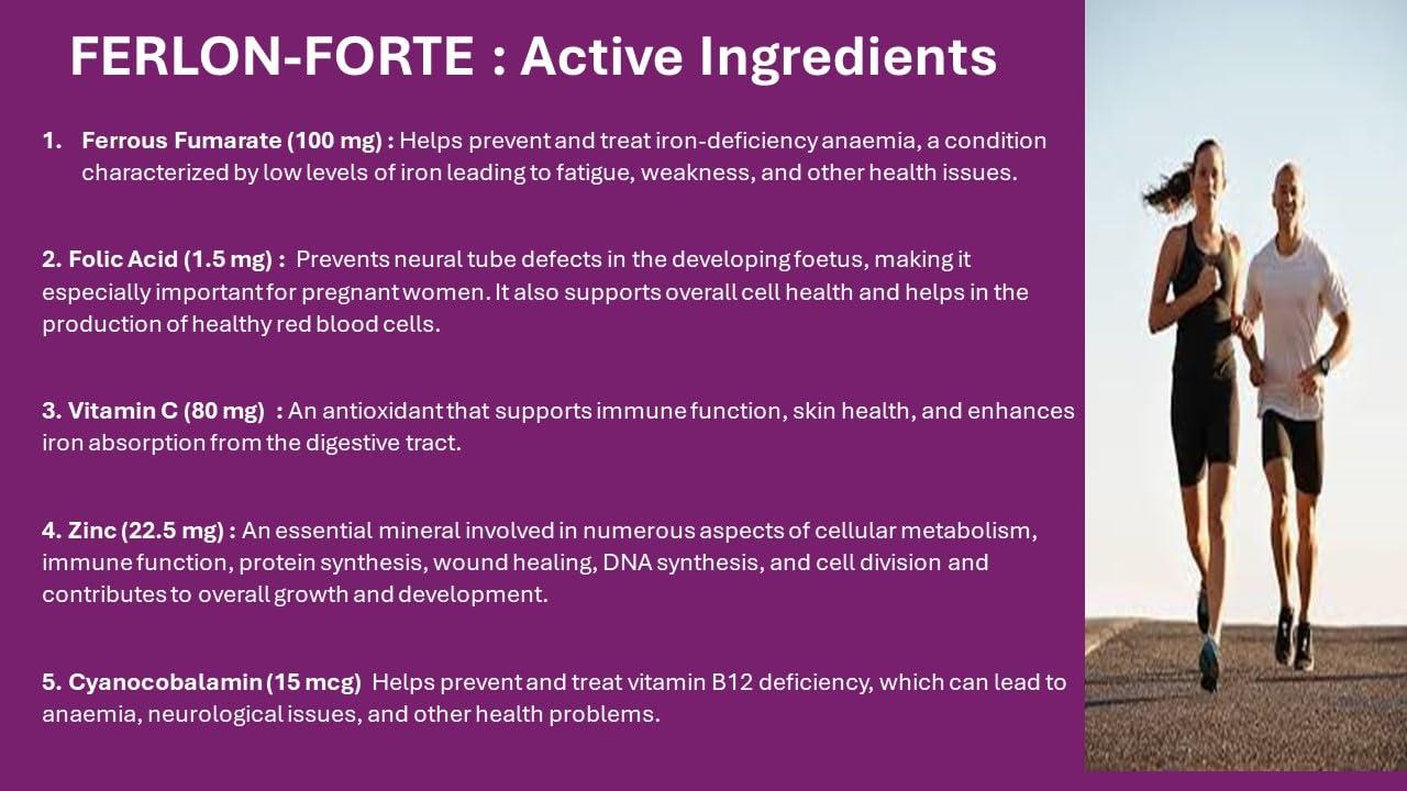 FERLON-FORTE FERLON-FORTE: Iron Supplement ( Pack Of 100 Veg Tablets) The Ultimate Therapy for Iron Deficiency, Pregnancy & Lactation Support, Compensate Blood Loss During menses & Post Surgery, Combat General Weakness, Boosts Energy and Immunity : Ferrous Fumara