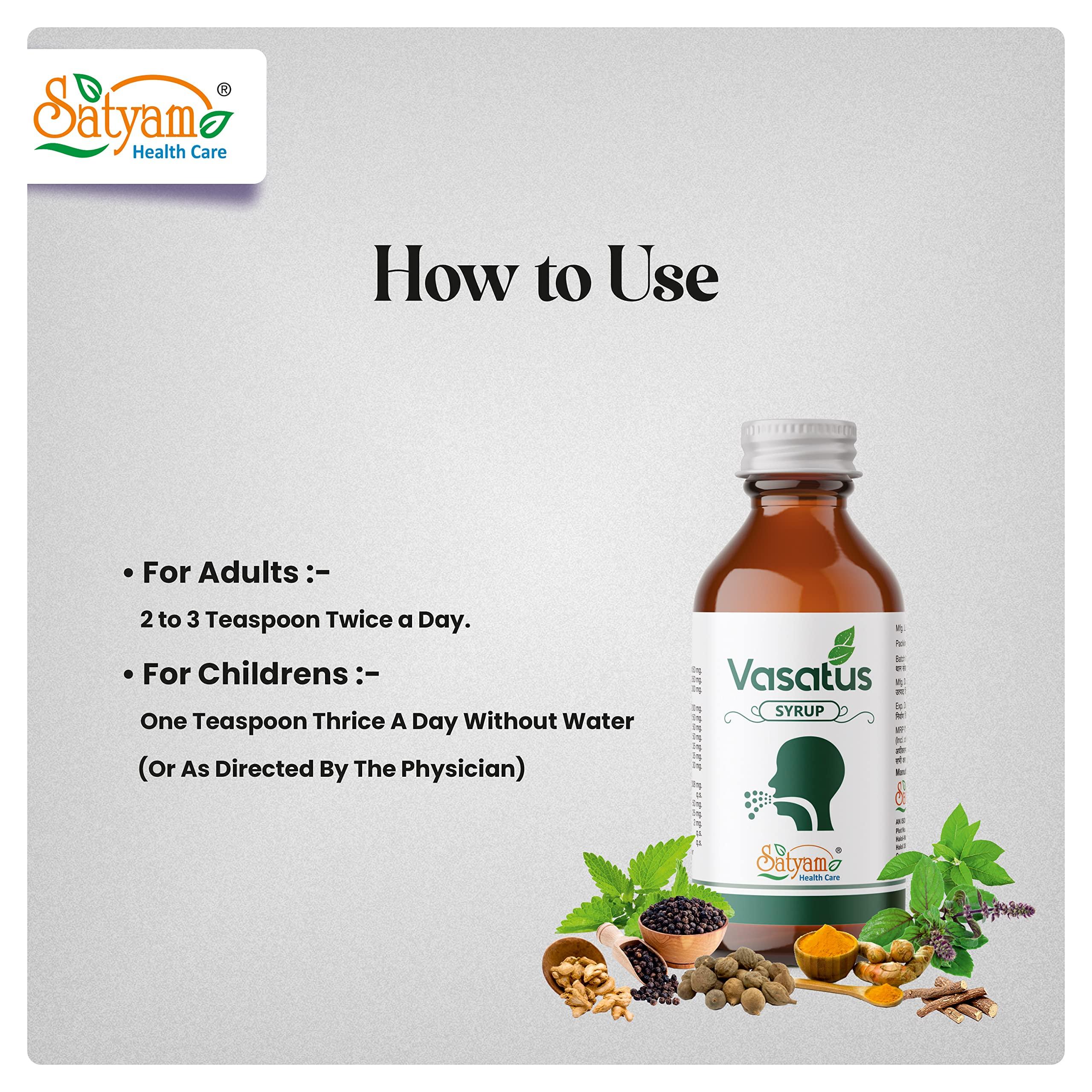 SATYAM HEALTH CARE SATYAM HEALTH CARE Vasatus Cough Syrup,Herbal Cough Syrup,Ayurvedic Cough Syrup,Tulsi Cough Syrup,Ardushi Cough Syrup,Vasaka Cough Syrup,Cough Syrup Ayurvedic By Satyam Healthcare(100Ml-Pack Of 2)