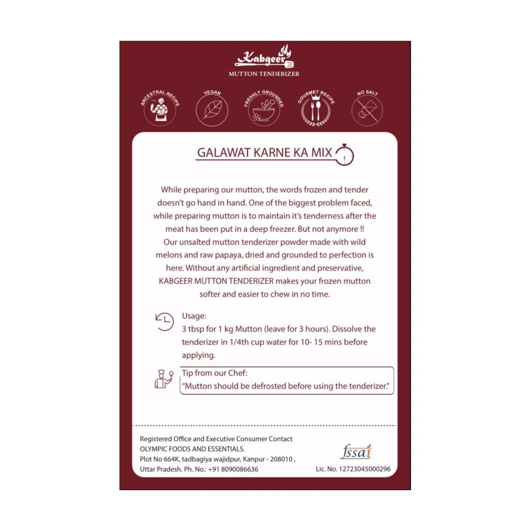 Kabgeer Kabgeer Mutton Tenderizer Powder | Speciality Powder | Raw Papaya | Kachri | Galawat ka Powder | No Added Preservatives | No Flavour - 50 gram Pack