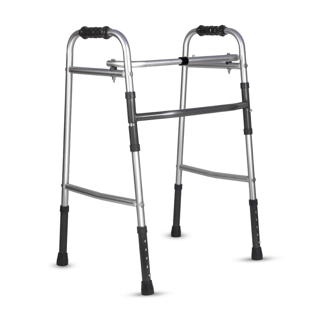 Vissco Vissco Dura Lite, Walker for Elderly and those Physically Challenged, Foldable, Light Weight & Height Adjustable Walking Aid, Made with Premium Grade Rubber Shoes and PVC Grip -Universal (Grey)