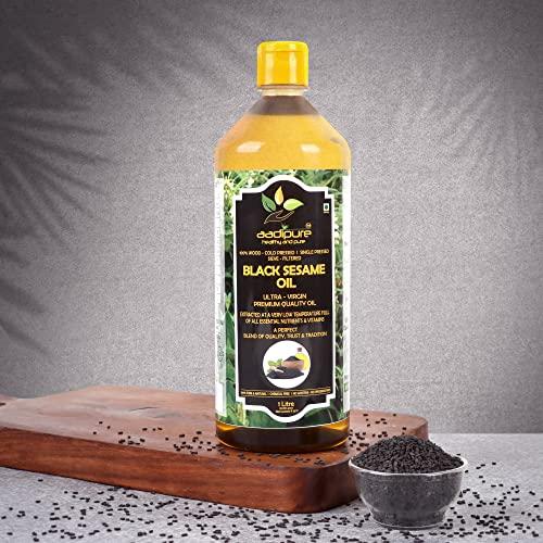 AADIPURE AADIPURE Wood-Cold Pressed BLACK SESAME OIL (Kale Til Ka Tel) 1 Ltr | Ultra-Virgin Premium Quality Oil | Kolhu/Kacchi Ghani/Chekku | Natural | Chemical & Preservative Free | Sieve-Filtered