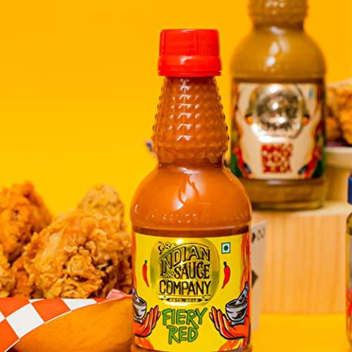 INDIAN SAUCE COMPANY Indian Sauce Company Fiery Red Hot Sauce, 180 ml | Perfect Blend of Flavour and Taste | Spicy Level 7 on 10 | Red Chilli Sauce For All Cuisines | No Artificial Colours | Made In India