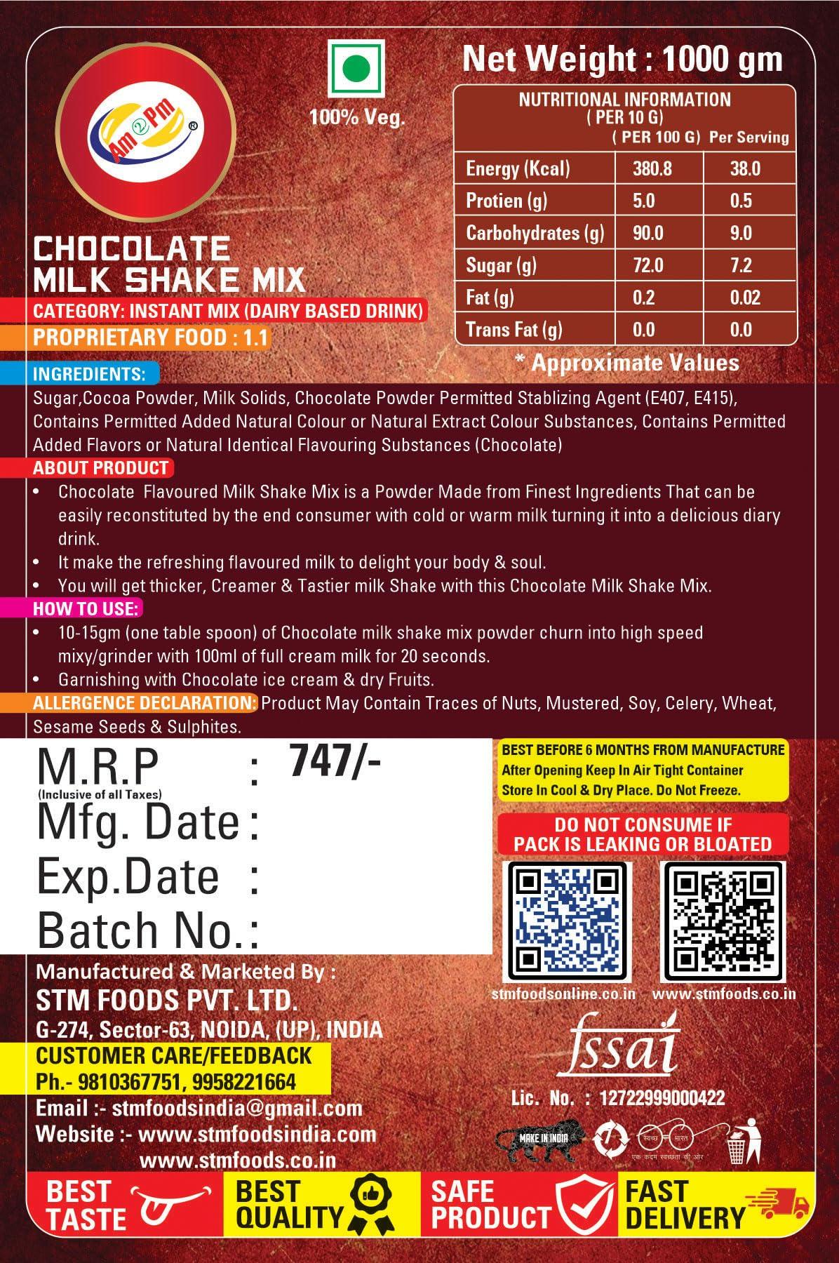 Am 2 Pm Am 2 Pm - Premium Silky Smoothy Milk Shake Mix, Flavoured Milk shake Premix Powder, Instant Premix Drink Milkshake Powder (Chocolate)