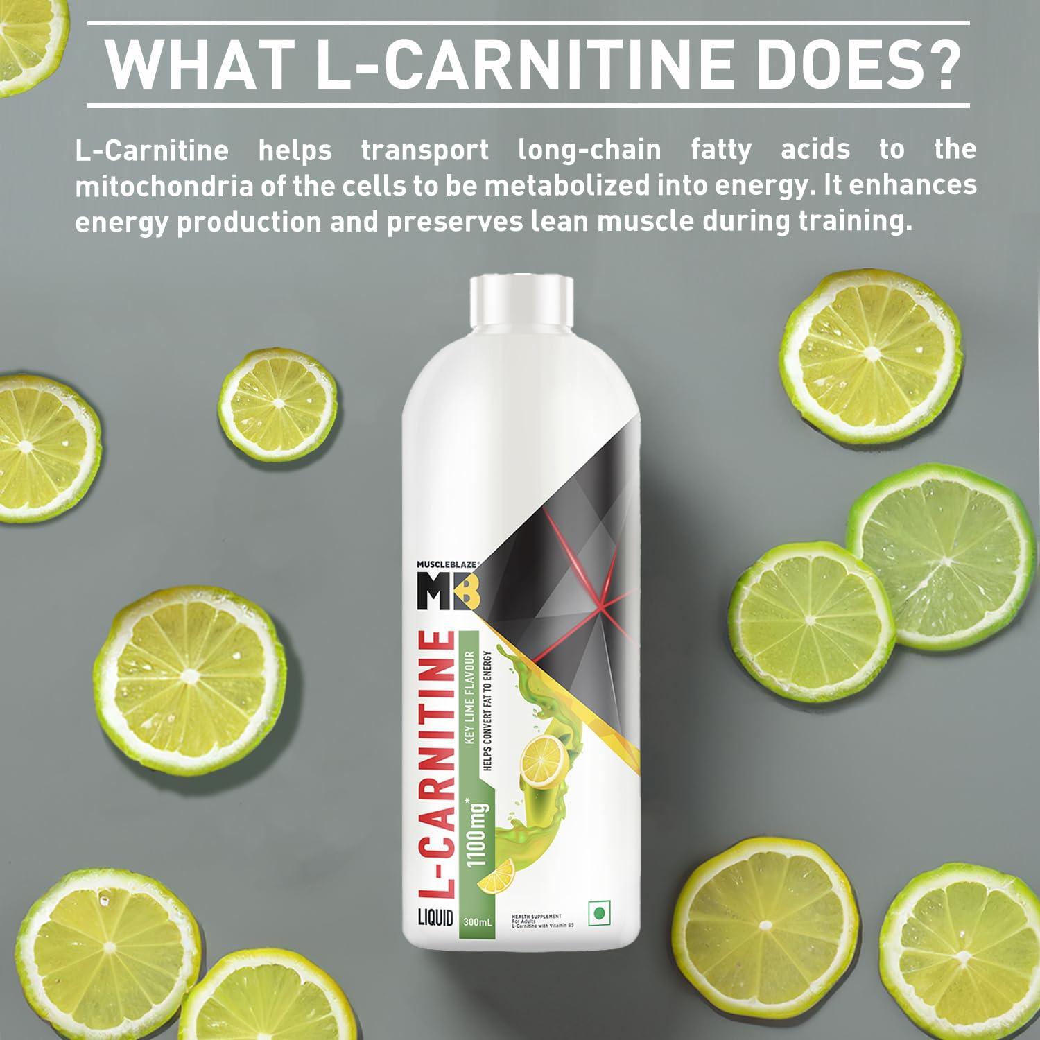 MuscleBlaze MuscleBlaze Liquid L-Carnitine 1100mg (Key Lime, 300ml, 20 Servings) | Converts Fat into Energy