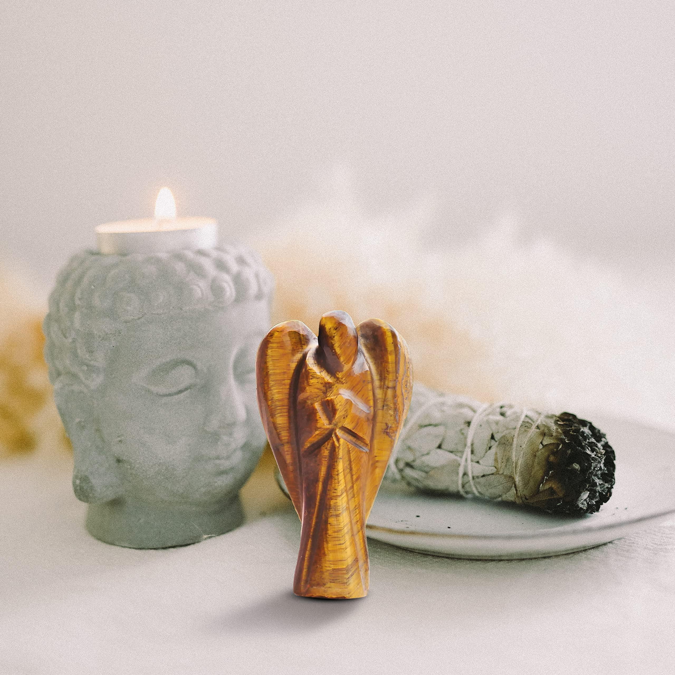 Reikved Crystal Angel Figurine - Guardian Angel - Crystal Pocket Angel - Pocket Guardian Angel - Healing Crystal for Good Luck - For Prayer Peace - Size 2 Inch Approx. (Tiger Eye Angel)