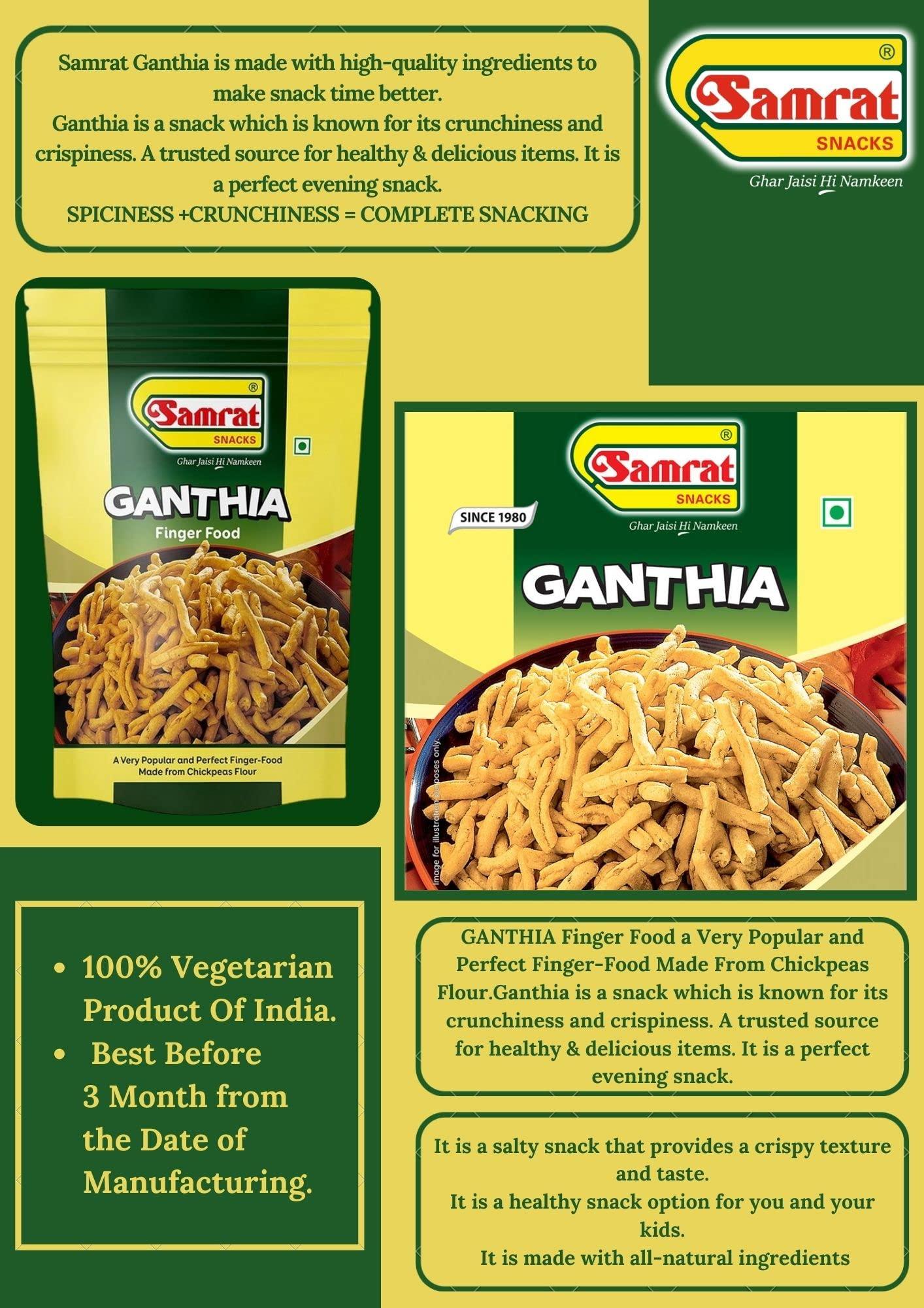 SAMRAT SAMRAT| GANTHIA Finger Food Crispy & Salted Taste Namkeen|Ghar Jaisi Hi Namkeen|Healthy Snacks|Every Day Fresh Indian Snacks |Traditional Indian Snacks| (400G)