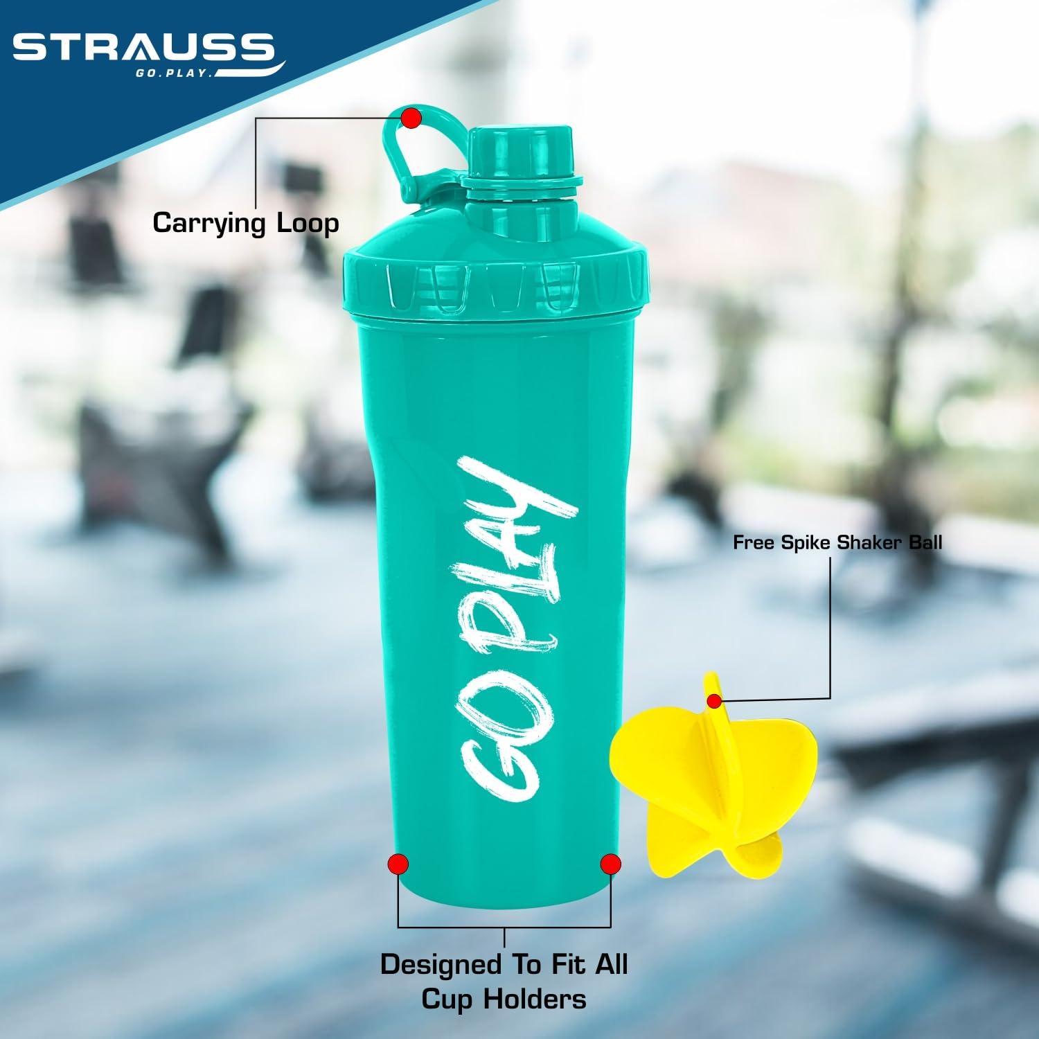 STRAUSS STRAUSS Aqua Shaker Bottle | 100% BPA- Free | Leakproof Shaker for Protein Shake |Ideal Pre-Post Workout Shake|Blender Bottle for Smoothies & Shakes | Ideal for Both Men and Women | 700ml,(Aqua Green)