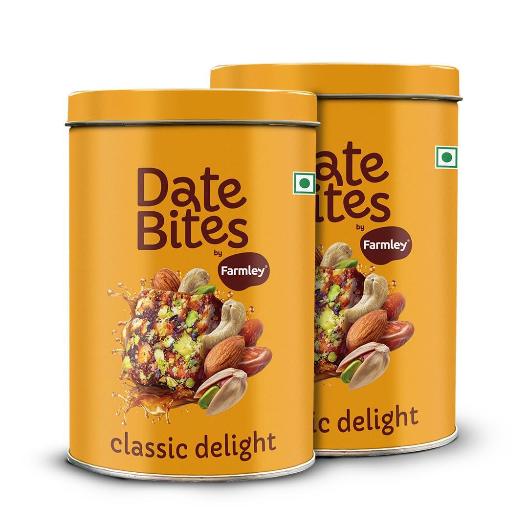 Farmley Farmley Date Bites I 360 gram I Dates Barfi Made with Dates, Pista, Cashews, Almonds, Honey and Pure Ghee I Dry Fruits Nuts, Healthy Delicious Indian Sweets, No Added Sugar, (180 g, Pack of 2)