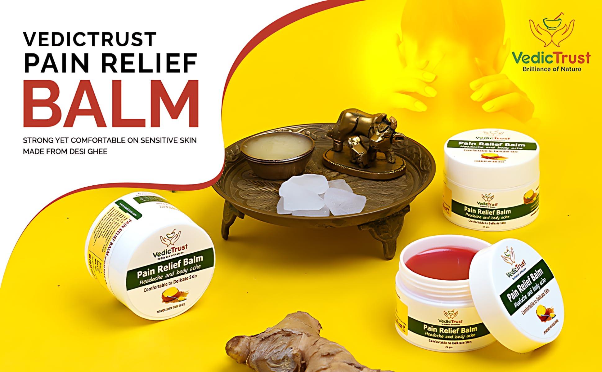 VedicTrust VedicTrust Ayurvedic Pain Relief Balm (Pack Of 3-25 Gm) Naturally Made with Desi Ghee, Kapoor, Tarpin Tel, Lavang Tel, Pudina Tel | All Age Balm | Muscle Pain, Headaches, Backaches |