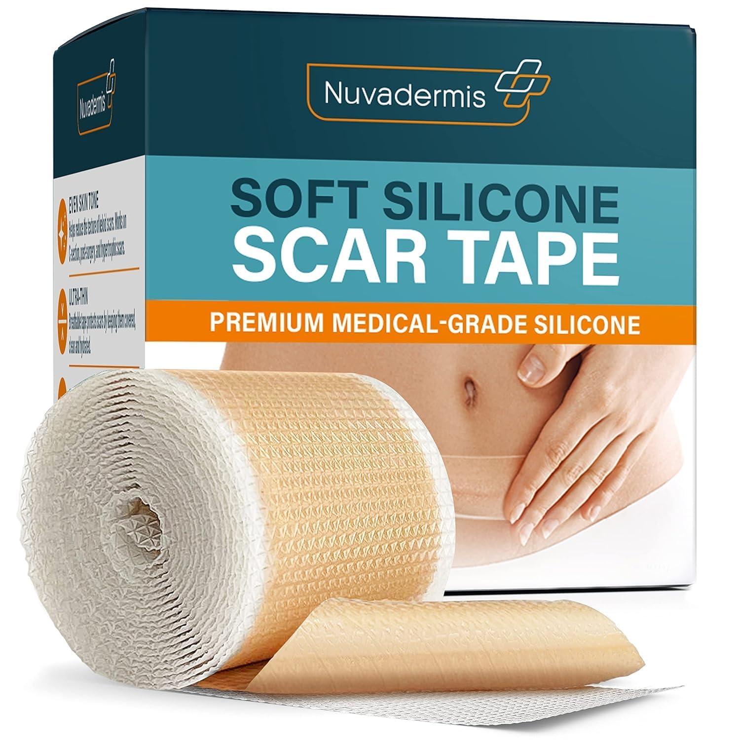 b&k NUVADERMIS Lerfot Silicone Scar Sheets Scar Removal Silicone Scar Tape 1.6X60\" For Softening And Flattening Scars, Acne, C-Section, Painless Removal, Reusable, Washable