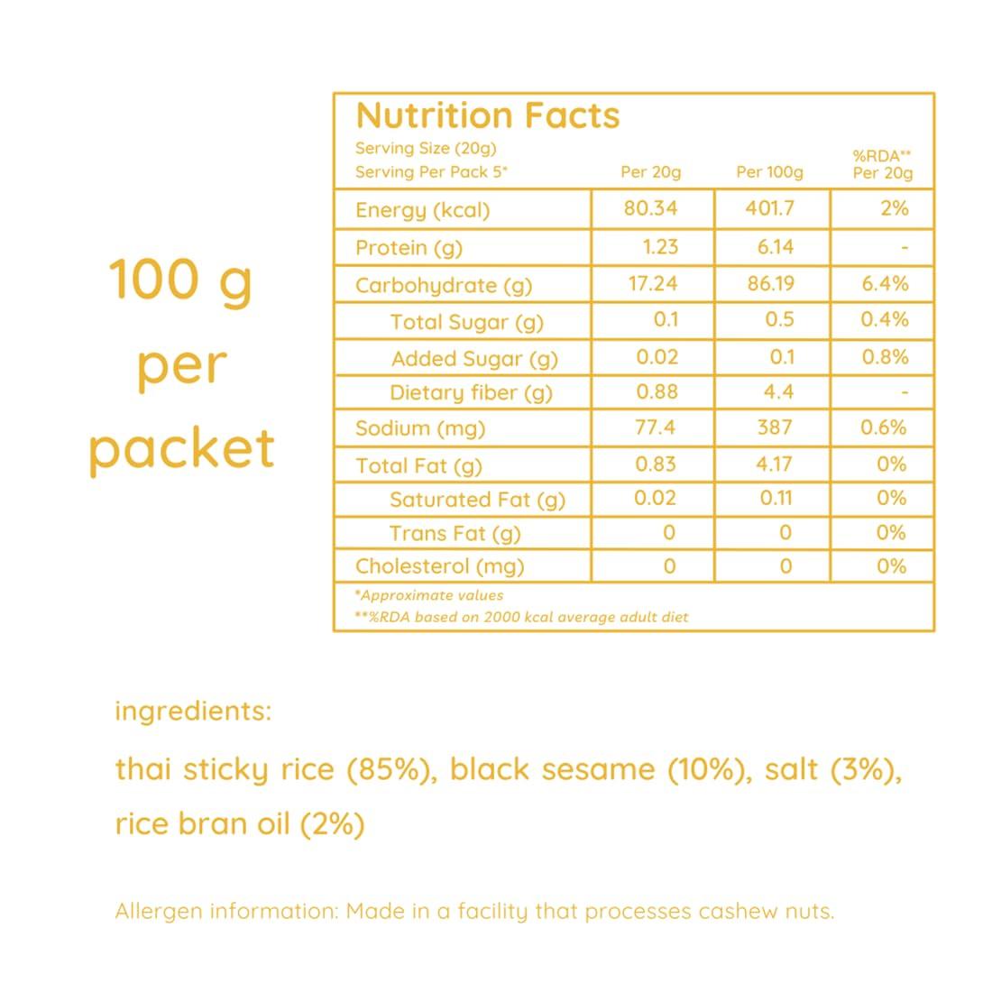 natch Natch Thai Sticky Rice Chips, Gluten Free, Party Family Pack, Vegan, All Natural Crunchy Crackers (Sesame) 100 Gm (Pack of 3)