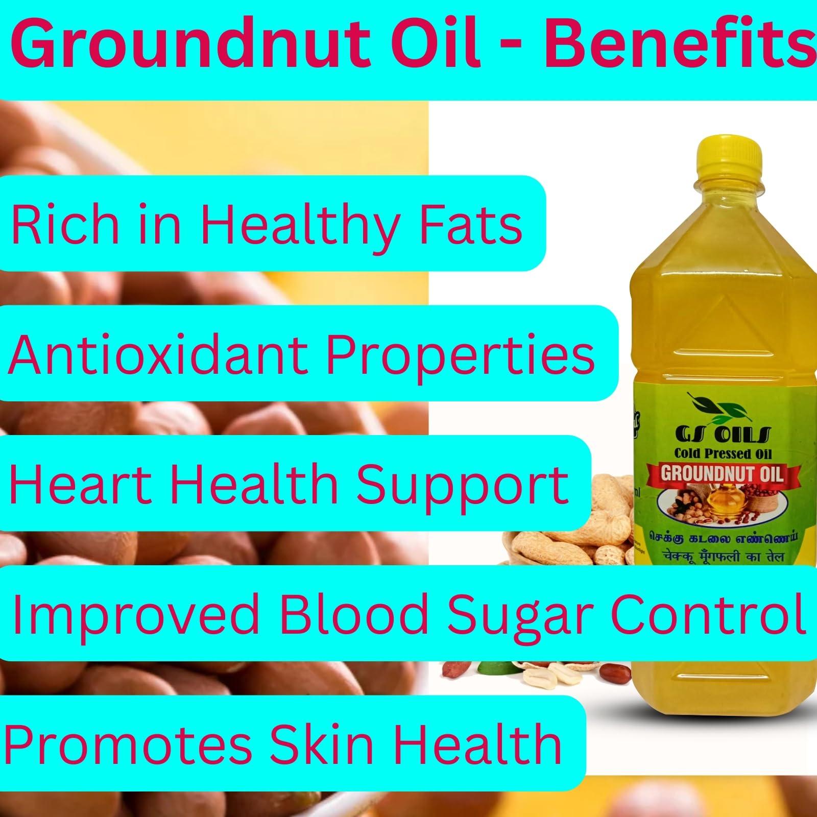 GS OILS GS OILS Cold Pressed Groundnut Oil/Mara Chekku Oil/Wood Pressed Peanut Oil - (1 Litre * Pack of 2)
