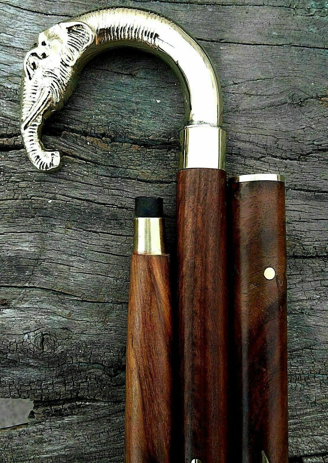 NavaFresh Basics Vintage Solid Brass Elephant Head Handle Antique Style Wooden Walking Stick Cane