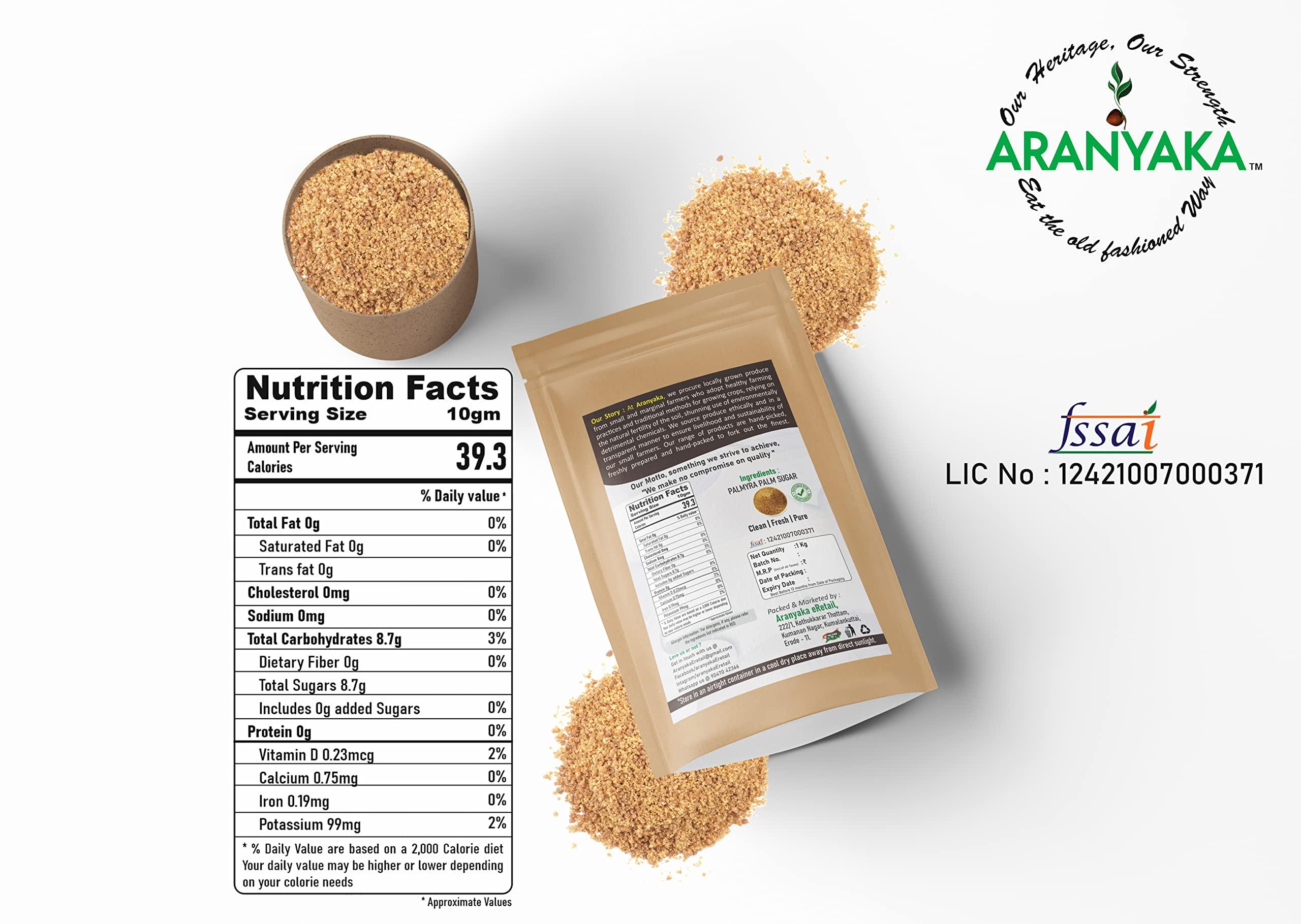 Aranyaka Aranyaka Palmyra Palm Sugar 500gm| Palm Jaggery Powder| From 100% Pure Palm Blossom Nectar| Natural Sweetener, Sugar Alternative | Unrefined | Vegan | Traditionally Made (500 g (Pack of 1))