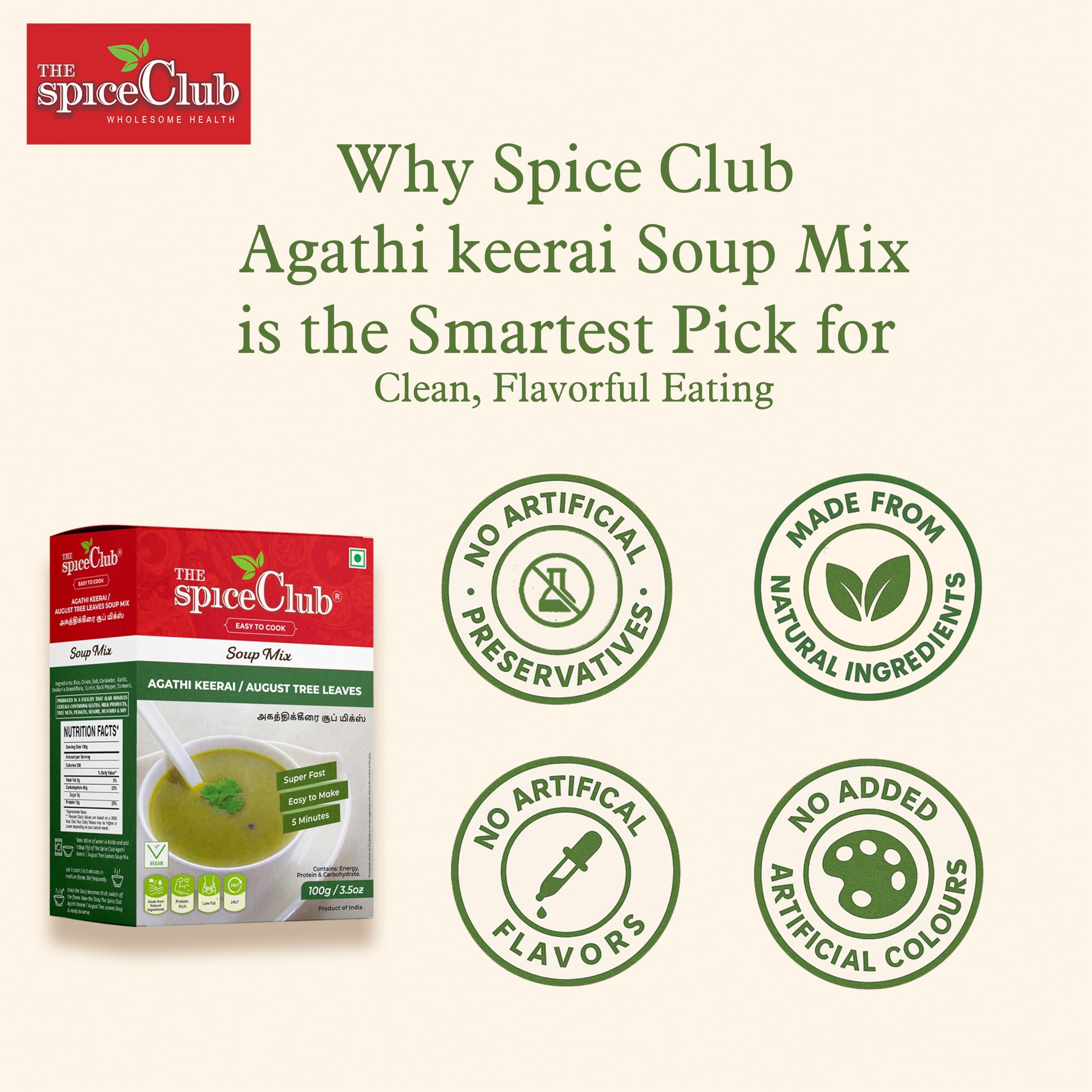 The Spice Club Agathi Keerai / August Tree Leaves Soup Mix - 100g - Delicious, Low Fat, Protein Rich, Super Fast, Make in just 5 minutes