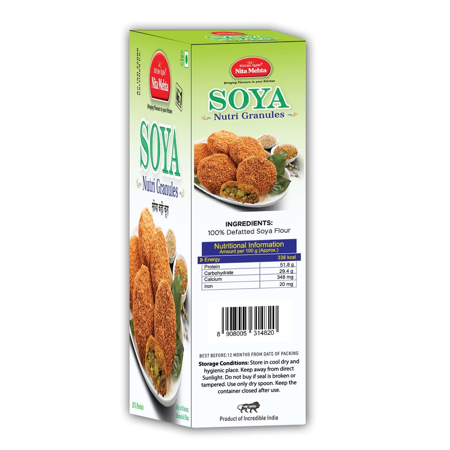 KITCHEN QUEEN NITA MEHTA KITCHEN QUEEN NITA MEHTA Soya Granules 600g | Soya Nutri Granules | Make Varieties of Dishes  Soya Pav Bhaji, Aloo Soya Tikki, Paneer Soya Tikki etc - (3 X 200g = 600g)