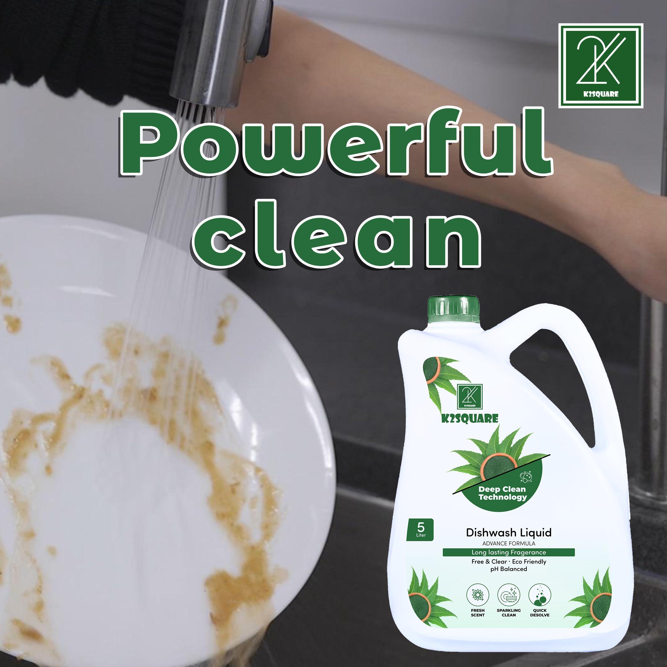 K2SQUARE Dishwashing Liquid, Advanced Degreasing Power, Vegan and Cruelty-free (Green)