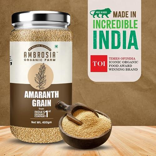 Ambrosia Organic Farm Ambrosia Organics Protein-Rich Amaranth Grains Discover The Health Promise Of Gluten-Free| Fresh Millets| Make your Own Gluten Free Products| Try Combo With Millets| Cereals With Amaranth Grain. 400g
