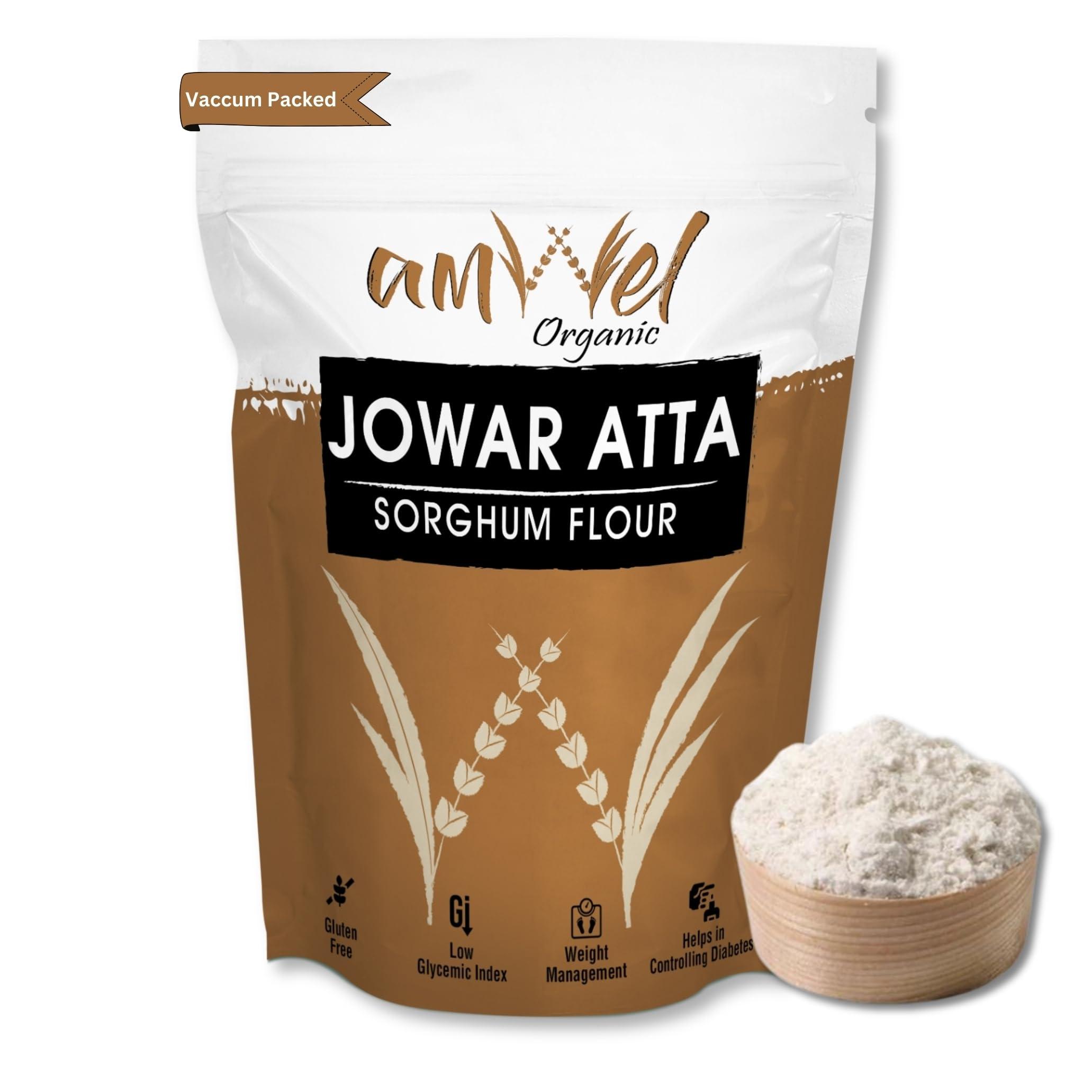 Amwel Amwel Combo of Bajra Atta 450g + Jowar Atta 450g | Pearl Millet Flour + Sorghum Flour | Gluten Free Diabetic Friendly Low GI Atta for Chapati | Helps manage weight 900g | Vacuum Packed