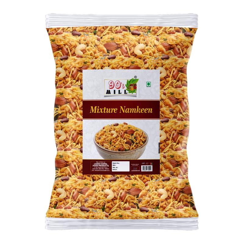 90\'s MILL 90\'s MILL Mix Farsan Besan Sev, Peanuts, Boondi - Misal Pav Farsan | Ready to eat Mixture Namkeen, Homemade and Lite Spicy Namkeen, Namkeen And Snacks | Made In Groundnut Peanut Oil-250 * 1Pack