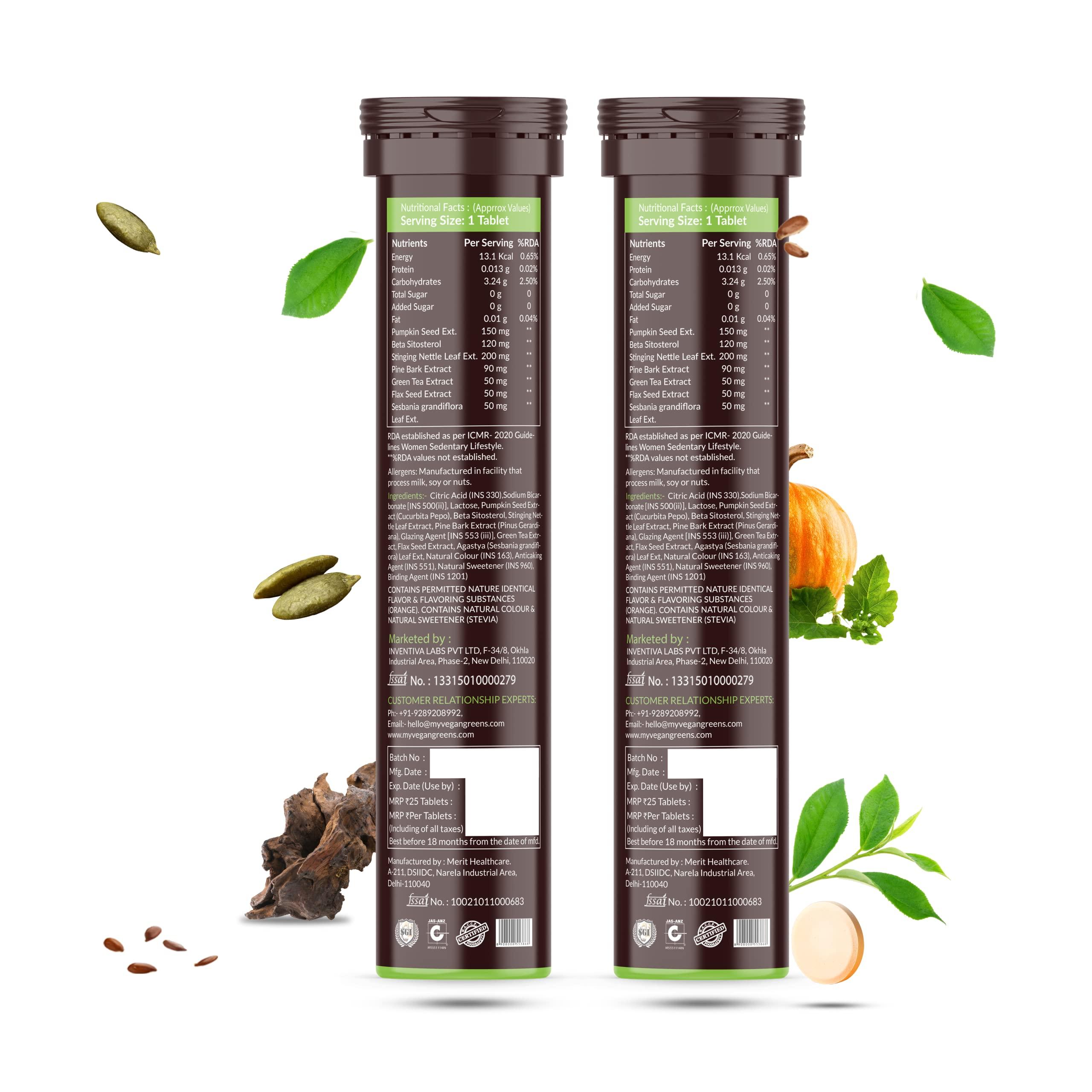 Vegan Greens Vegan Greens Plant Based DHT Blocker With Biotin, Omega 3, Stinging Nettle, Pine Bark, Green Tea. For Hair Growth, Hair Fall Control, Healthy Hair For Men & Women (50 Effervescent Tablets, Orange)