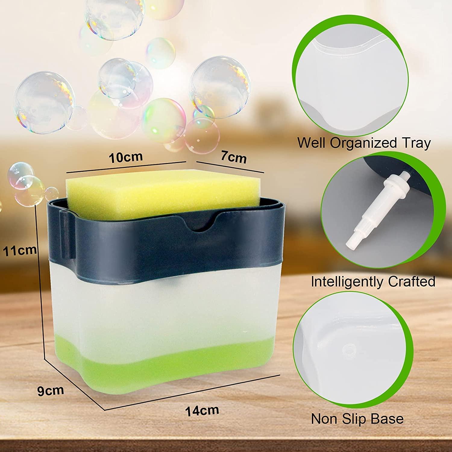 Aeakey Aeakey Soap Pump Dispenser and Sponge Holder for Kitchen Sink Dish Washing Soap Dispenser 13 Ounces (Silver1)