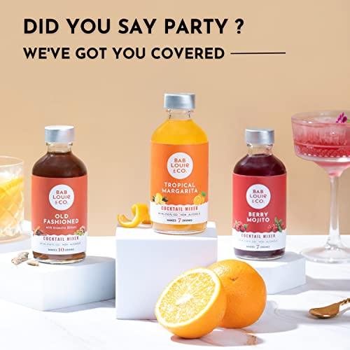 Bab Louie & Co. Bab Louie & Co. Cocktail Mix, Old Fashioned, Berry Mojito & Tropical Margarita, 100% Natural, Cocktail and Mocktail Syrup, Makes 7-10 Drinks (Pack of 3)