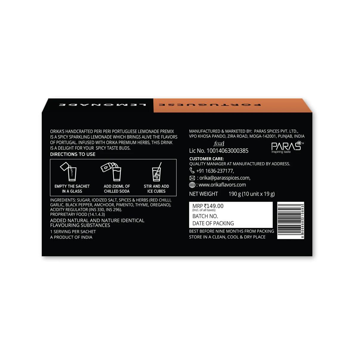 Orika Orika Jaljeera, Masala & Portuguese Lemonade Variety Pack | 60 Sachets (20 Sachets Each Flavour) 1.14kg | Infused with Premium Herbs | Handcrafted Instant Drink Premix | Refreshing Summer Drink