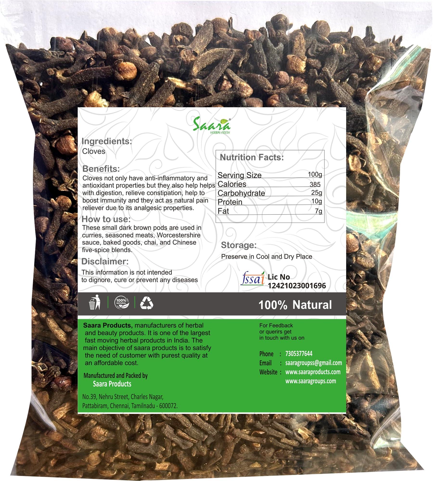 SAARA Saara HERBAL FRESH Cloves, 450g, Laung Sabut, Lavangam, Krambu, Laving, Lavang, Grampu Whole Cloves, 450g, (pack of 4 x 100g, pack of 1 x 50g)