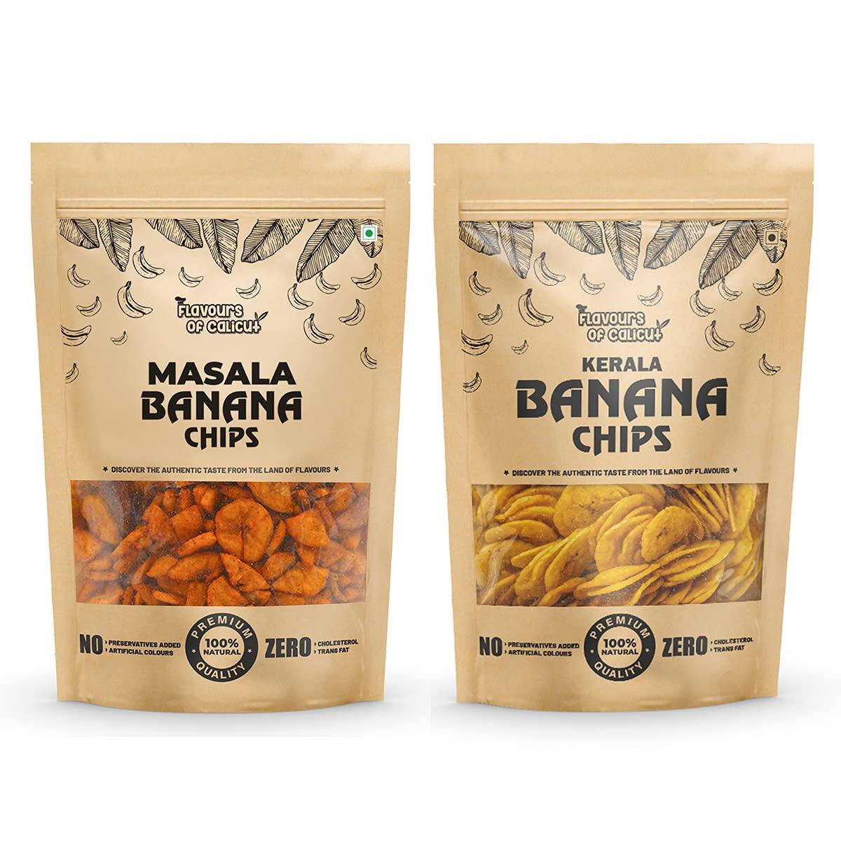 Flavours of Calicut Flavours of Calicut - Banana Chips Combo - Salted Banana Chips (500g) & Masala Banana Chips (500g) - 1 kg (Pack of 2 x 500g)