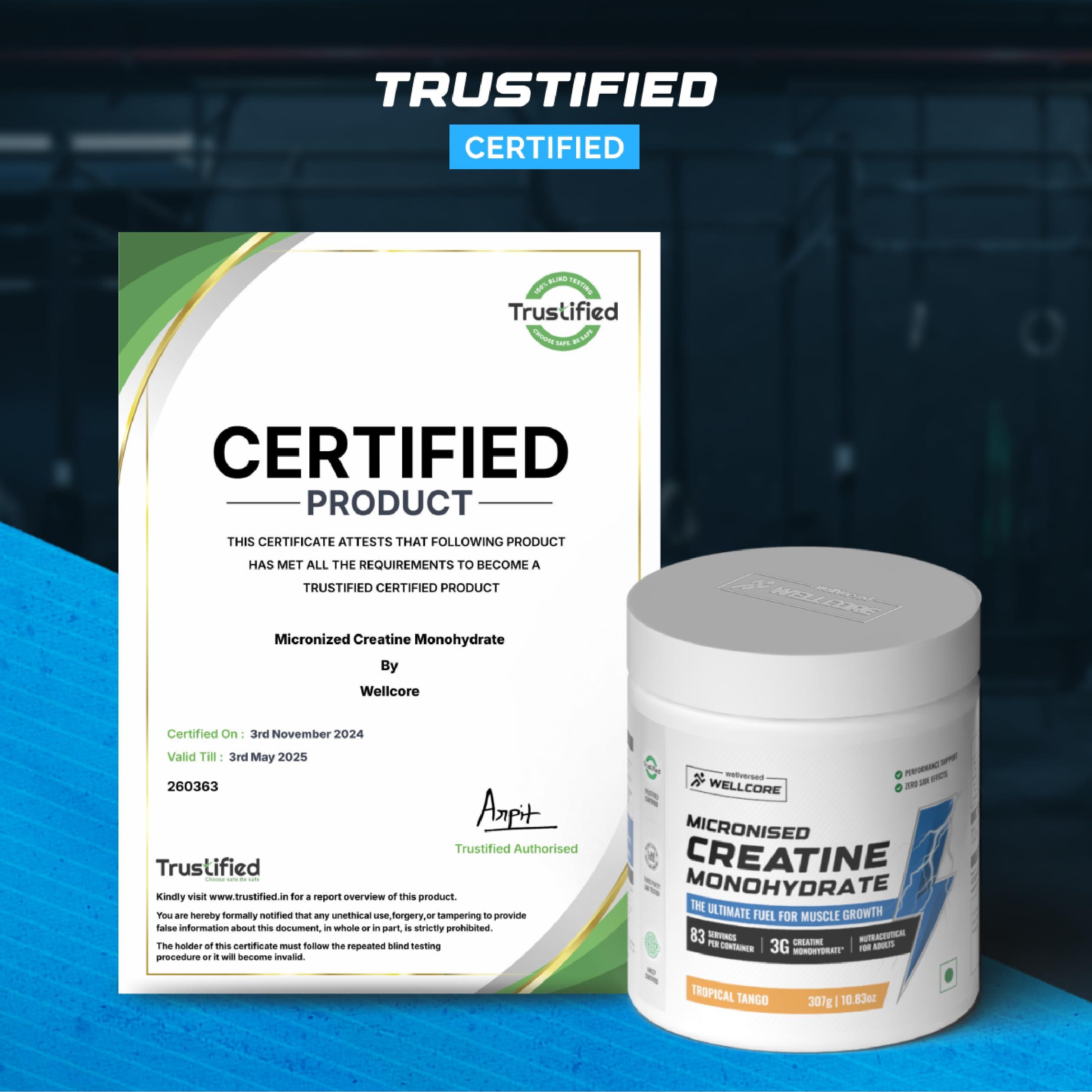 Wellcore Wellcore - Pure Micronised Creatine Monohydrate (Tropical Tango, 2X83 Servings)|Rapid Absorption|Enhanced Muscle strength & Power, Powder, 2 count