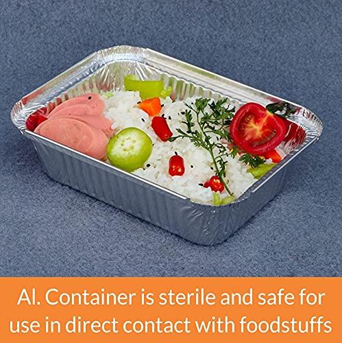 Foil Plus Foil Plus Aluminium Silver Foil Container 750 ml, Food Storage Disposable Containers For Parcel Packaging with Lid for Kitchen 50 pcs