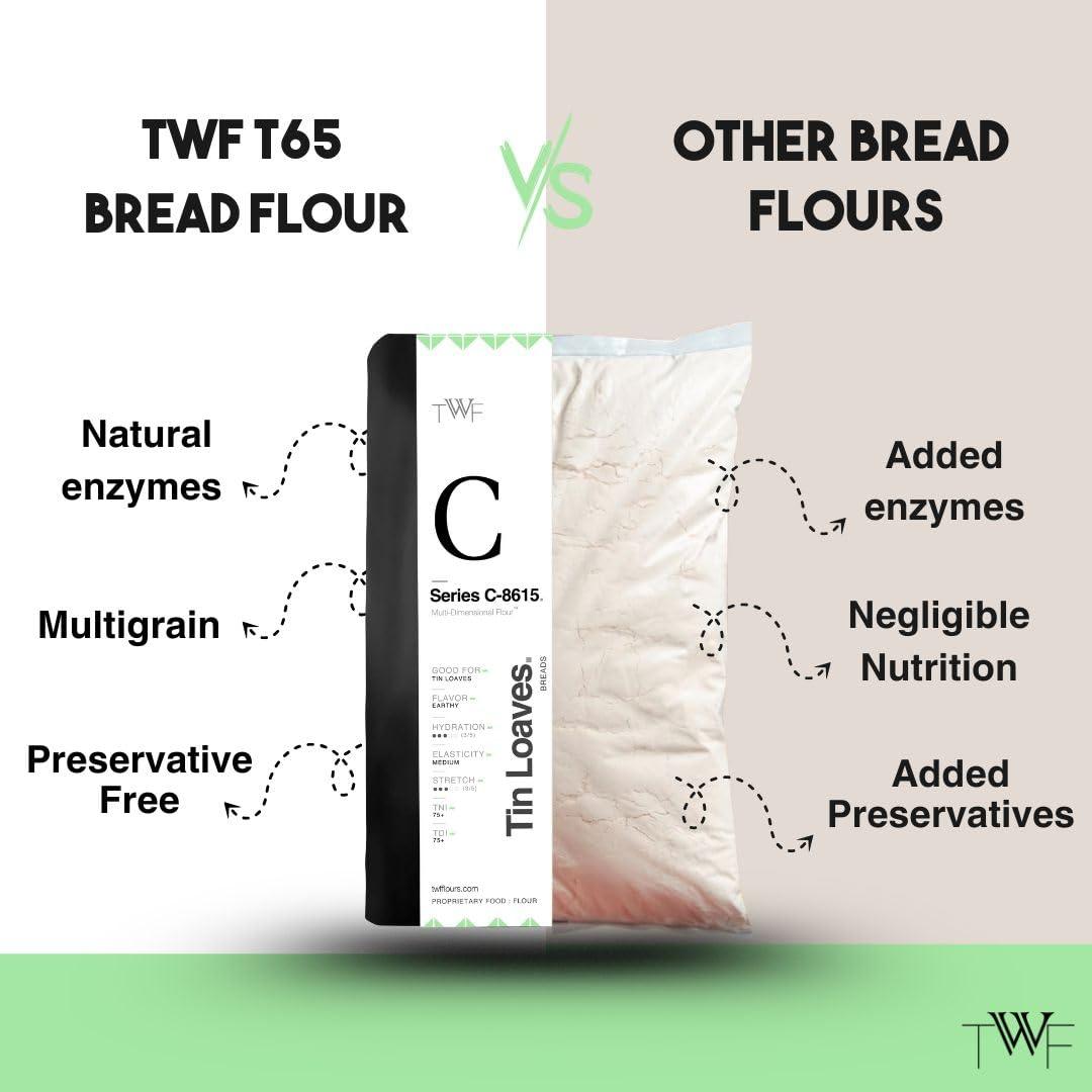 TWF TWF Flour Series C - 8615, 1kg, Unbleached Bread Flour | Tin Loaves - Leavened Breads, Sandwich Breads and Small Bakes  Naan, Buns | Maida and APF alternative