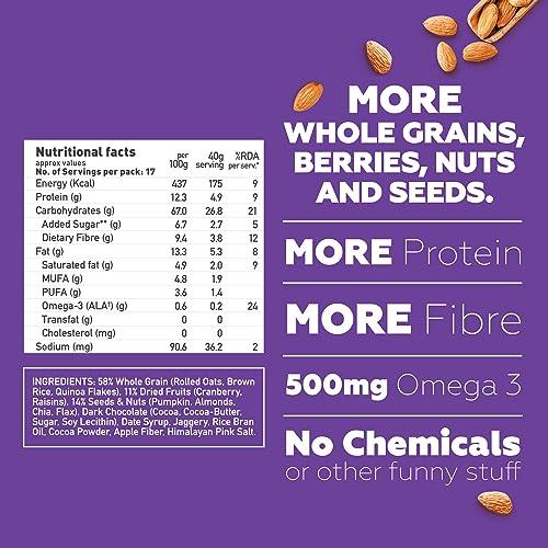 Yogabar Yogabar Dark Chocolate & Cranberry Muesli 700g - Breakfast Cereal with 83% Whole Grains & Nuts & Seeds, & Dried Fruits, & Gluten Free Snack